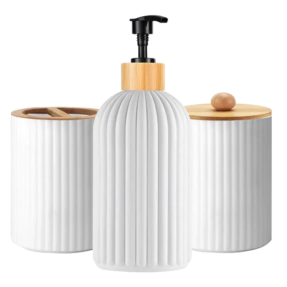 Bathroom Countertop Organizer – Soap Dispenser & Storage Set Bathroom Organizer Set Qme 3pcs-white