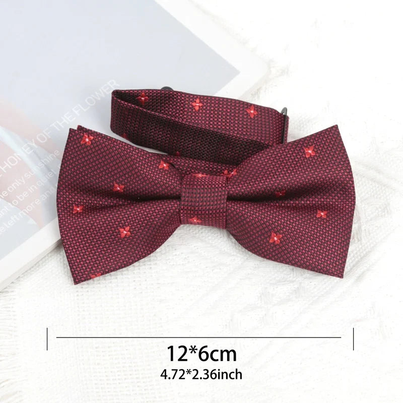 Men's Burgundy Flower Bow Tie | Formal Polyester Bowtie Flower Bow Tie Qme