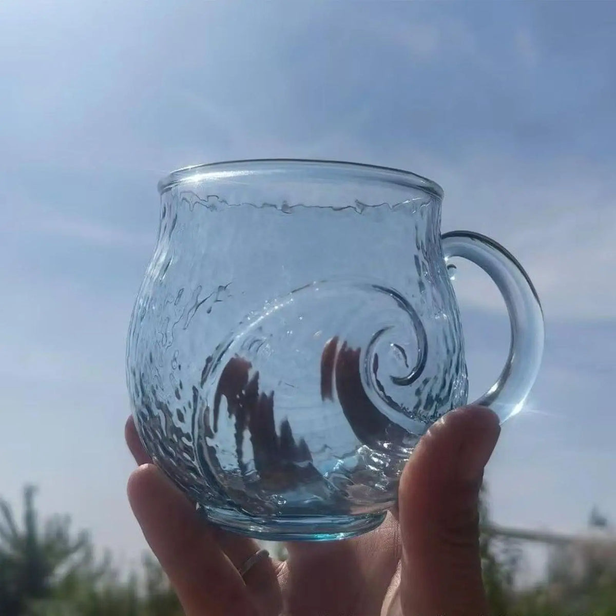 Blue Glass Mug with Handle – Reusable Tea & Water Cup Glass Mug Qme