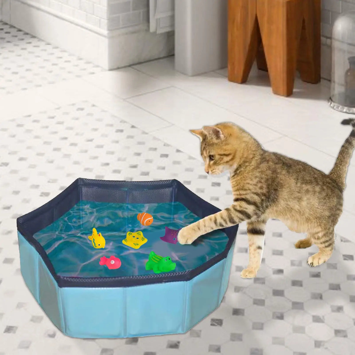 Interactive Squeaky Swimming Fish Cat Bath Toy | Pool Play Interactive Cat Toy Qme