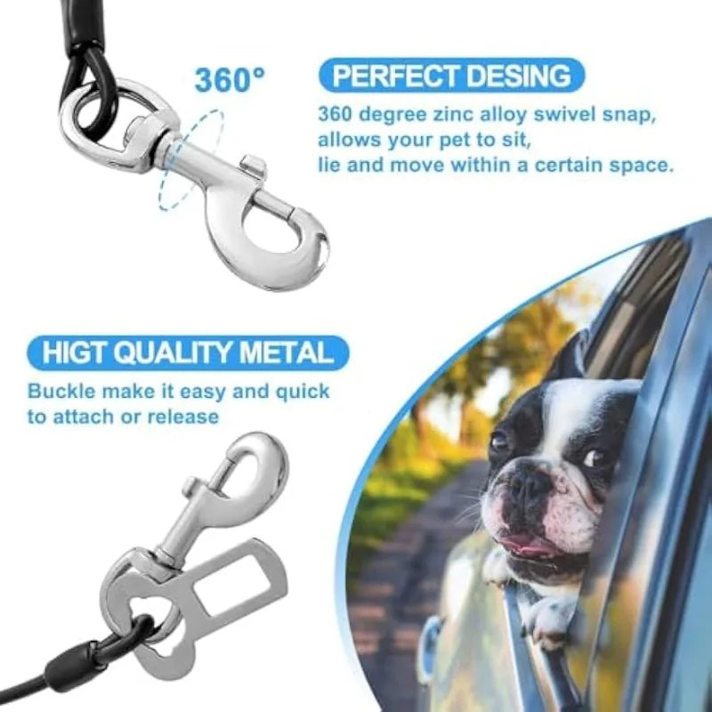 Dog Car Wire Rope Safety Belt – Chew-Resistant Double Clip Dog Car Safety Belt Qme