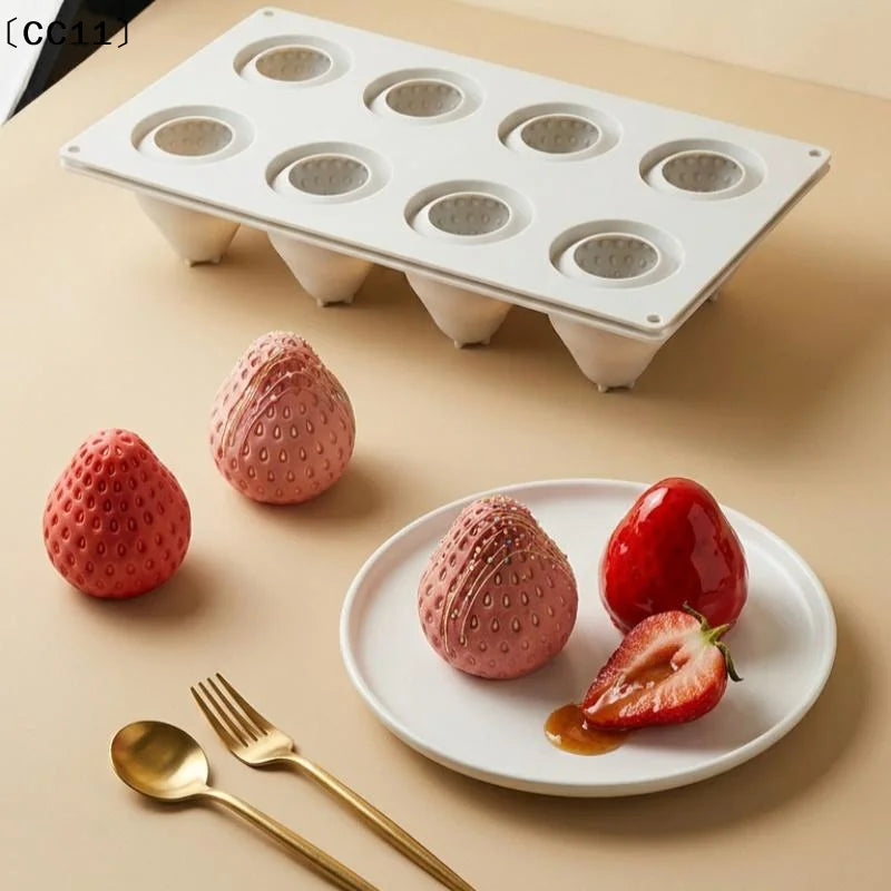 8-Cavity Strawberry Mousse Cake Silicone Mold | Chocolate & Pudding Silicone Baking Mold Qme