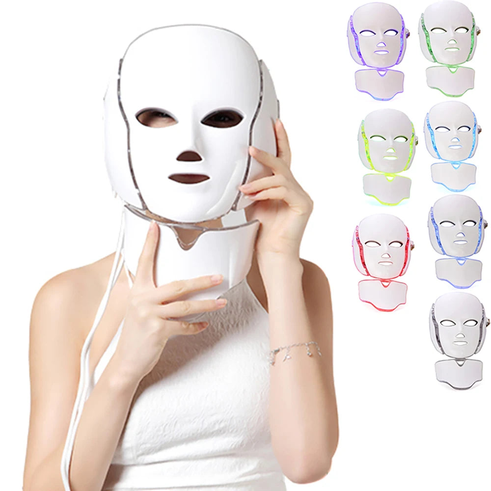 7-Color LED Face & Neck Mask – 192 LEDs Light Therapy Device LED Light Therapy Mask Qst
