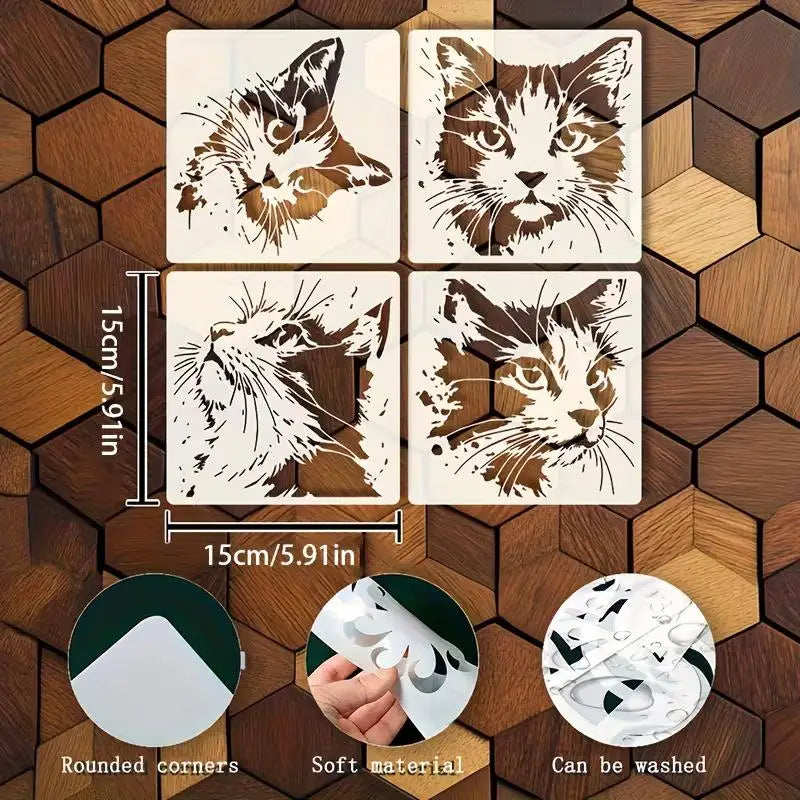 Reusable Cat Painting Stencils – Hollow Kitten Pattern Molds Painting Stencils Qme