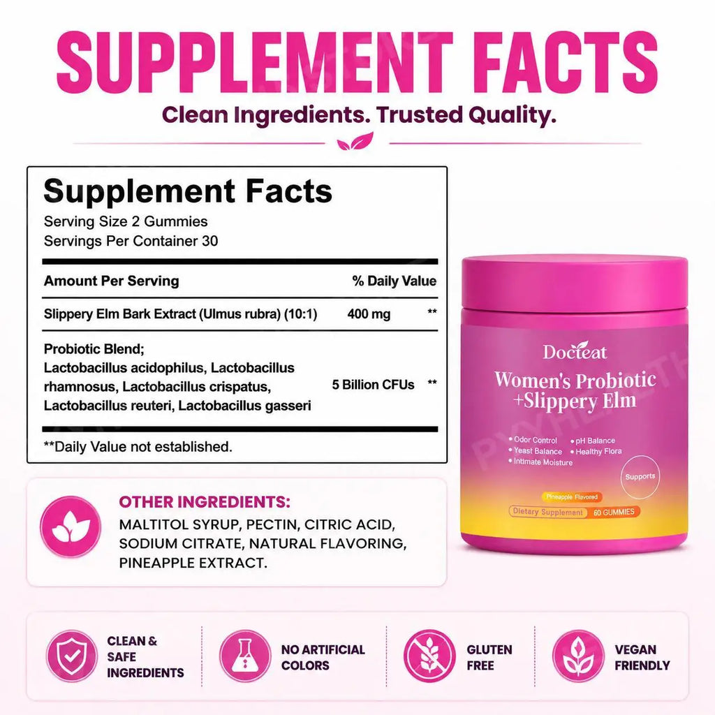 Docteat Women's Probiotic Gummies 5B CFUs – 60 Count Probiotic Gummies Qst