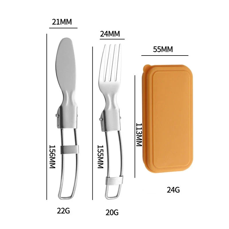Folding Stainless Steel Cutlery Set – Knife, Fork & Spoon Folding Cutlery Set Qme 2pcs Yellow1