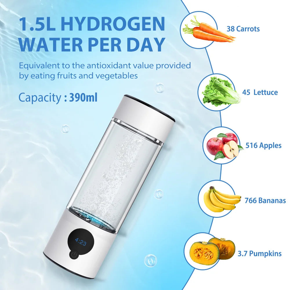 Hydrogen Water Bottle Generator 390ML SPE PEM 4000ppb Type-C Hydrogen Water Generator Qst