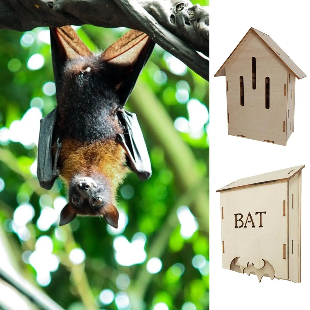 Wooden Bat House – Outdoor Wildlife Habitat for Garden & Yard Bat House Qst