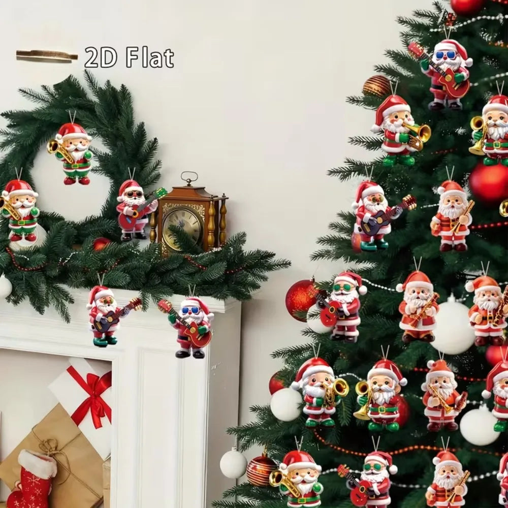 Vintage Wooden Santa Claus 2D Flat Christmas Tree Ornaments Christmas Ornaments Qme