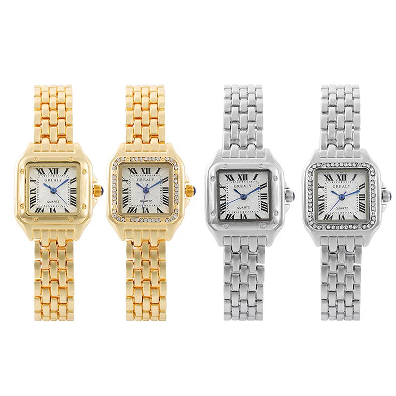 Ladies' Square Diamond Quartz Watch | Steel Belt, 4 Colors Women's Fashion Watch Qme