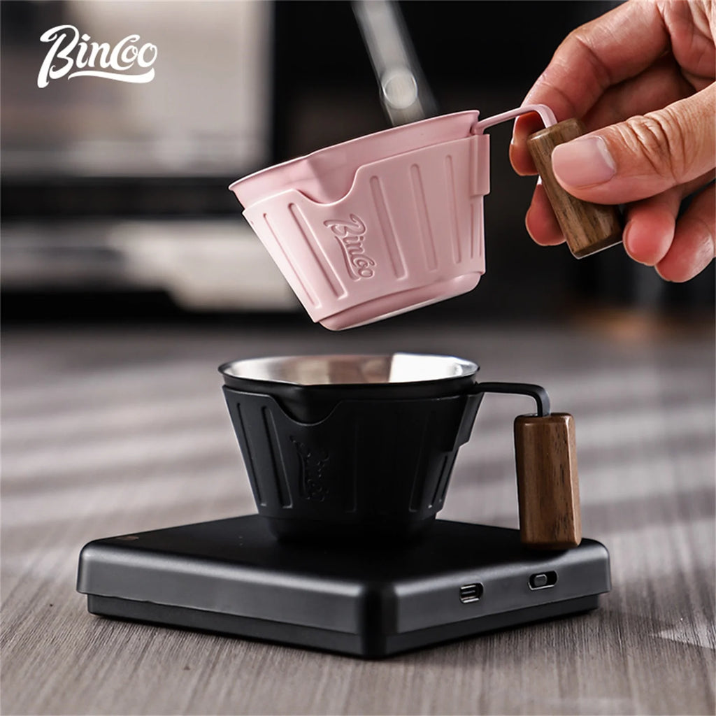 Bincoo 90ml Dual Spout Coffee Measuring Cup – Wooden Handle Coffee Measuring Cup Qst