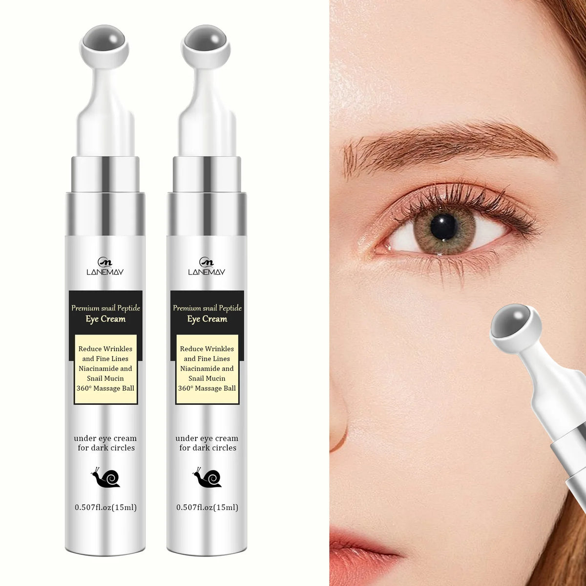 Snail Peptide Eye Cream with 360° Roller | Anti-Aging Brightening Eye Cream Qst