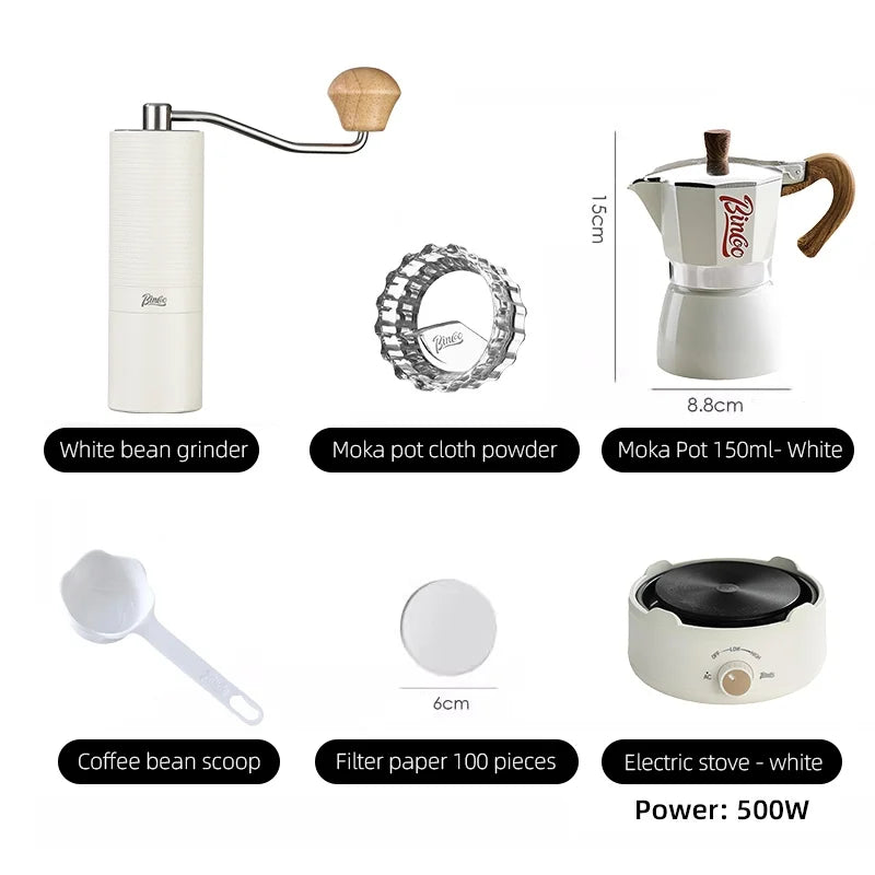 BINCOO Manual Coffee Grinder – Titanium Burr Hand Mill Manual Coffee Grinder Qst White-6pcs