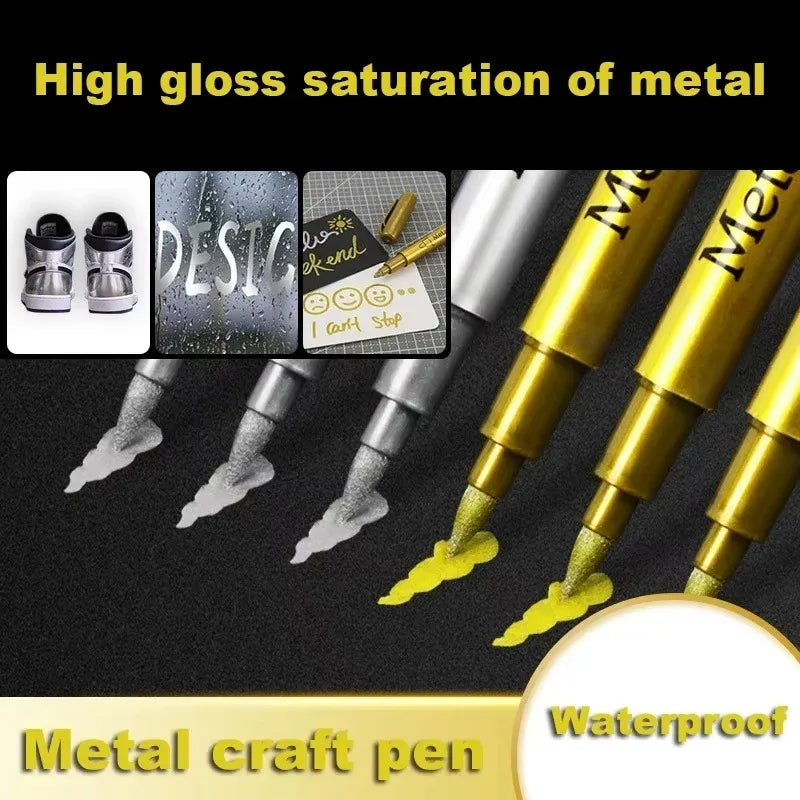 Metallic Brush Marker Pens – Gold, Silver, Copper & White Metallic Brush Markers Qme