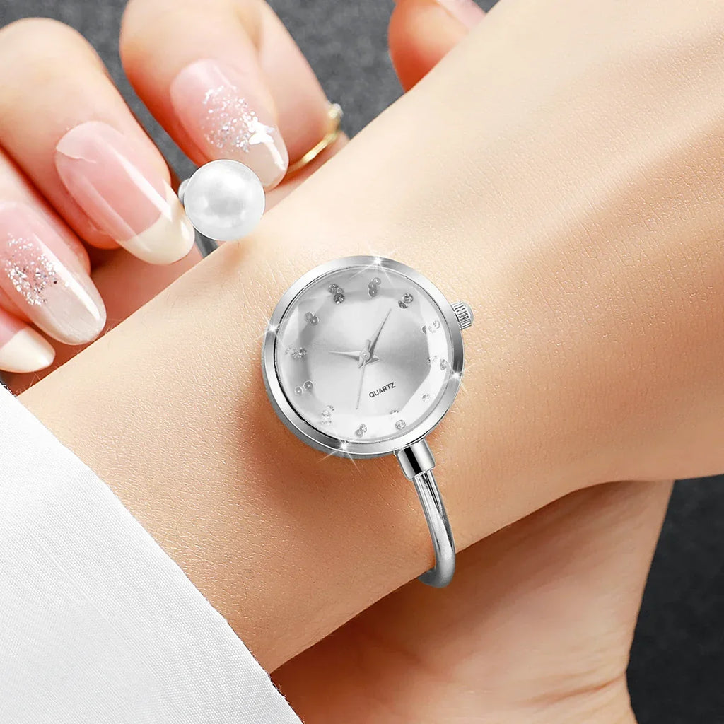 Women's Pearl Cuff Bangle Quartz Watch | Elegant Bracelet Bangle Bracelet Watch Qme