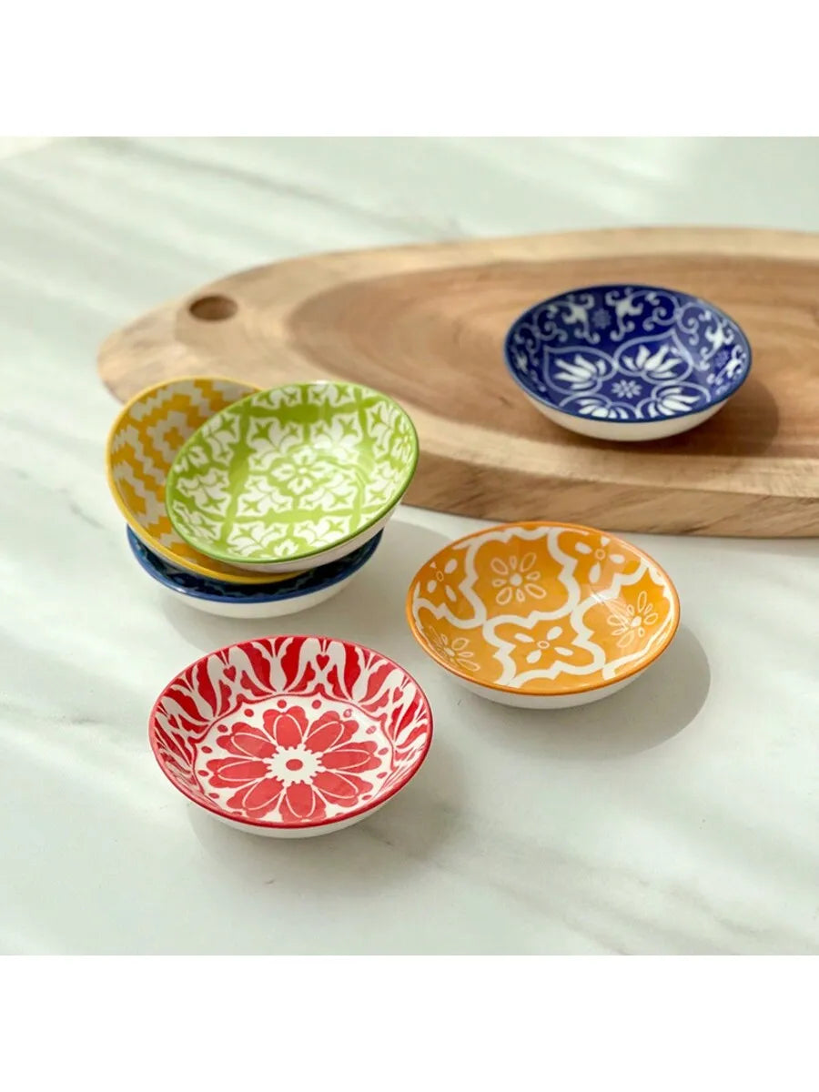 Bohemian Hand-Painted Ceramic Snack Bowl & Plate | 3 Colors Ceramic Snack Bowl Qme