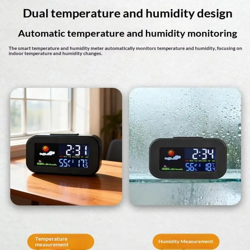 Color Display Temp & Humidity Monitor | Backlit Desk Clock Humidity Monitor Clock Qme Default Title