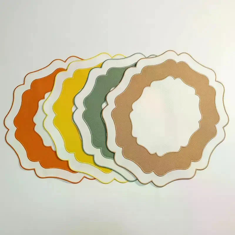 Scalloped Linen Placemat Machine Washable | 6 Colors Linen Placemat Qme