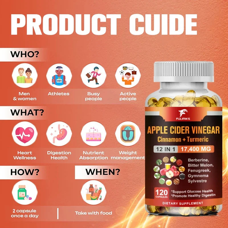 Apple Cider Vinegar Capsules – Vegan ACV Pills | Fulimiks ACV Supplement Capsules Qst