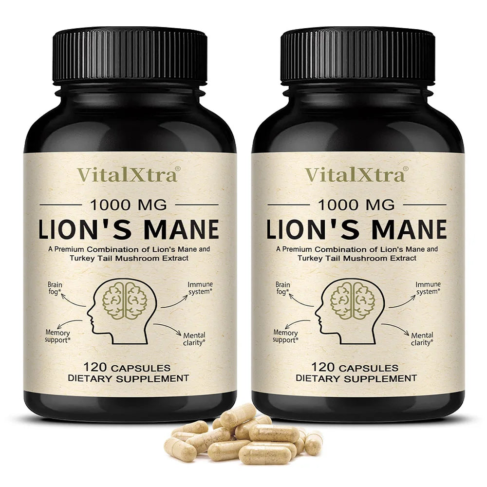 Organic Lion's Mane Mushroom Capsules – Focus & Brain Support Mushroom Supplement Qst 120 count-2bottle
