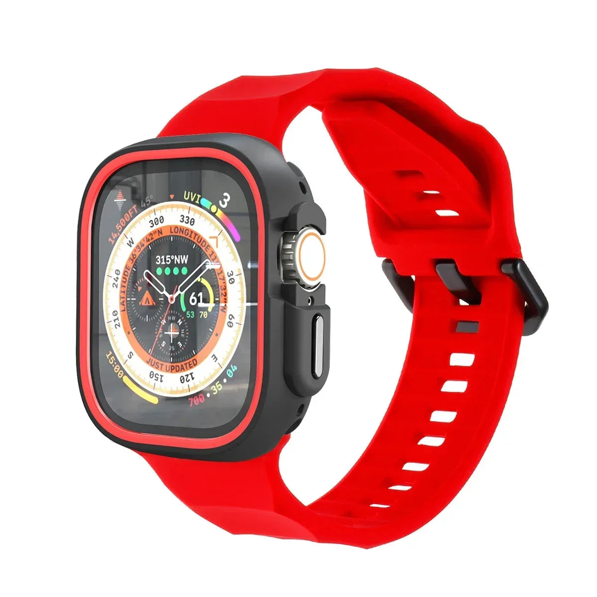 Silicone Sport Band & Case for Apple Watch Ultra 2/9/8/7/SE Watch Band & Case Qme Red R 44mm Series SE 456