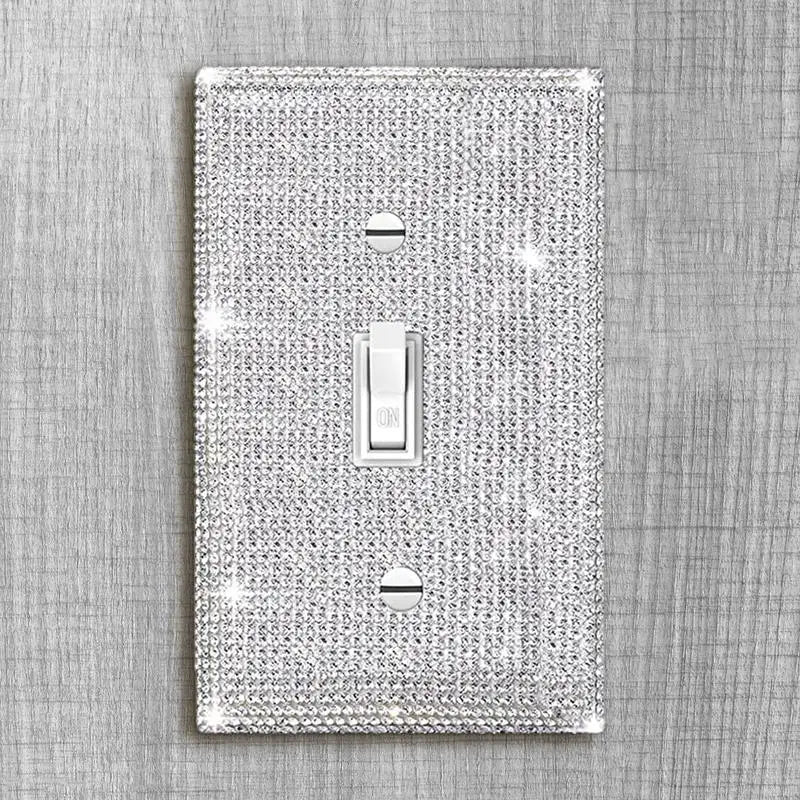 Rhinestone Wall Plate Outlet Cover – Silver Bling, 4-Pack Decorative Outlet Cover Qme