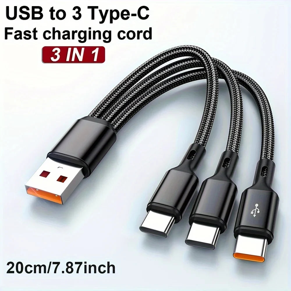 100W USB-C Fast Charging Cable 6A Nylon Braided Multi-Port USB-C Charging Cable Qme