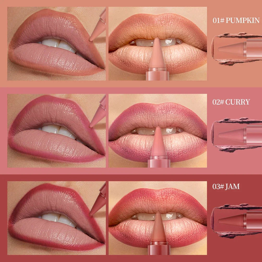 QIBEST Gradient Lip Liner & Lipstick Set – Matte Nude Brown Red Lip Liner Lipstick Set Qme