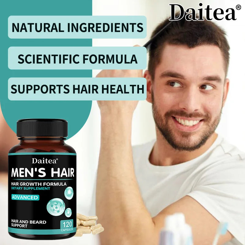 Men's Hair & Beard Capsules – Saw Palmetto & Biotin | DAITEA Hair & Beard Supplement Qst