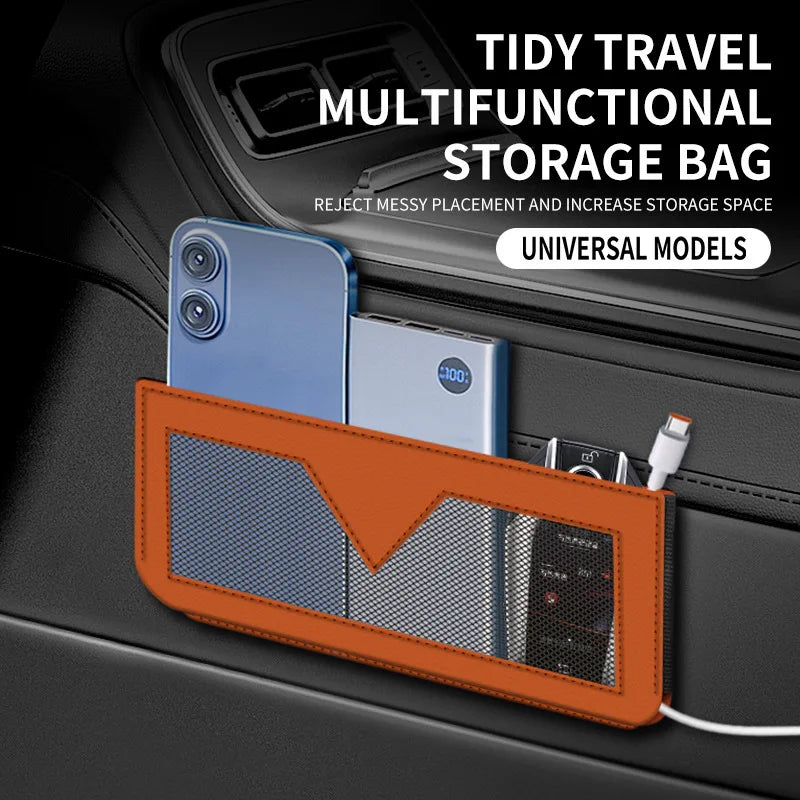 Car Phone & Storage Mesh Pocket Bag – PU Leather Organizer Car Door Organizer Qme