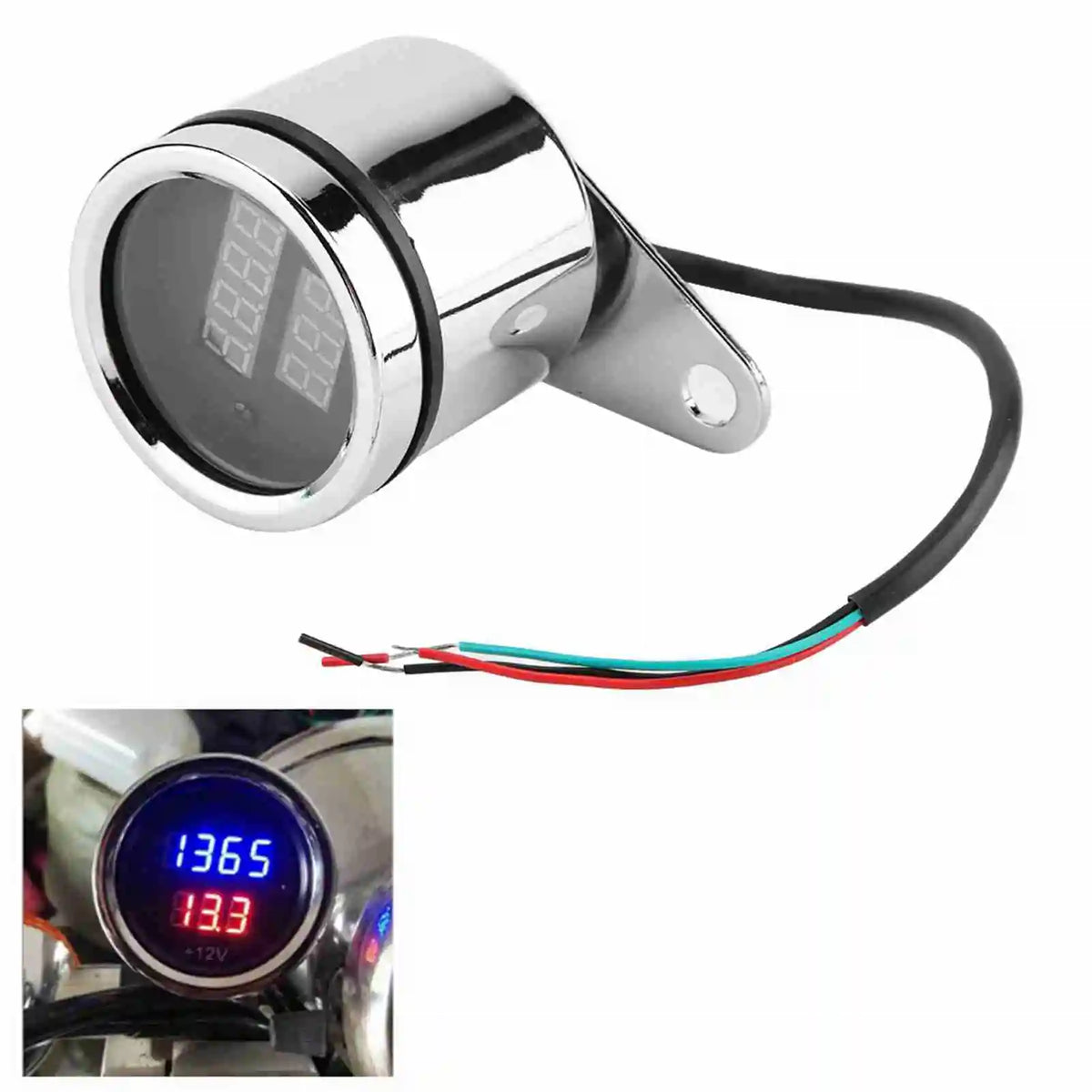 2-in-1 Motorcycle LED Digital Tachometer & Voltmeter Gauge Motorcycle Gauge Qst