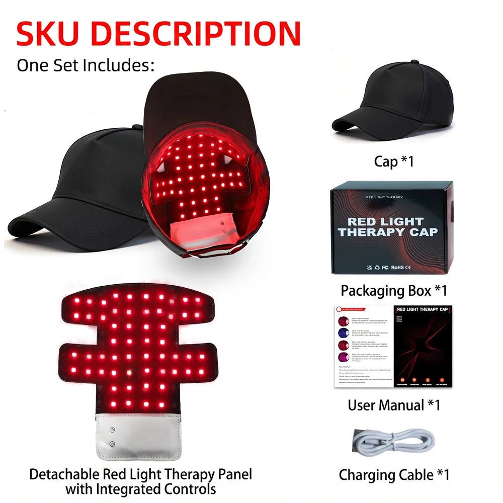 56 LED Red Blue Light Therapy Hair Growth Cap with Heating LED Hair Growth Cap Qst Led Cap With Box China Mainland USB Type-C