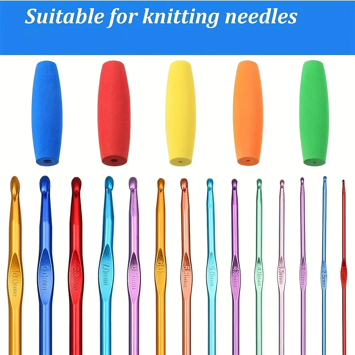 5-Piece Ergonomic Soft Grip Crochet Hook Set | Removable Pads Crochet Hook Grips Qme