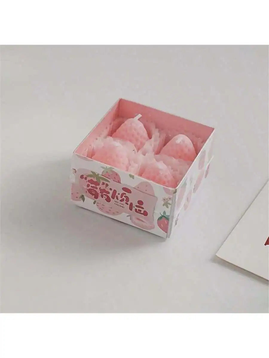 Strawberry Shaped Soy Wax Scented Candles – Set of 4 Scented Novelty Candles Qme pink