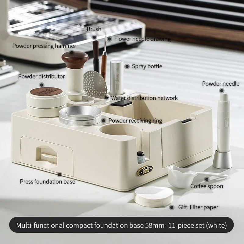 Bincoo 51–58mm Tamper Station & Portafilter Holder | Barista Kit Espresso Tamper Station Qst 58MM white 11pcs set