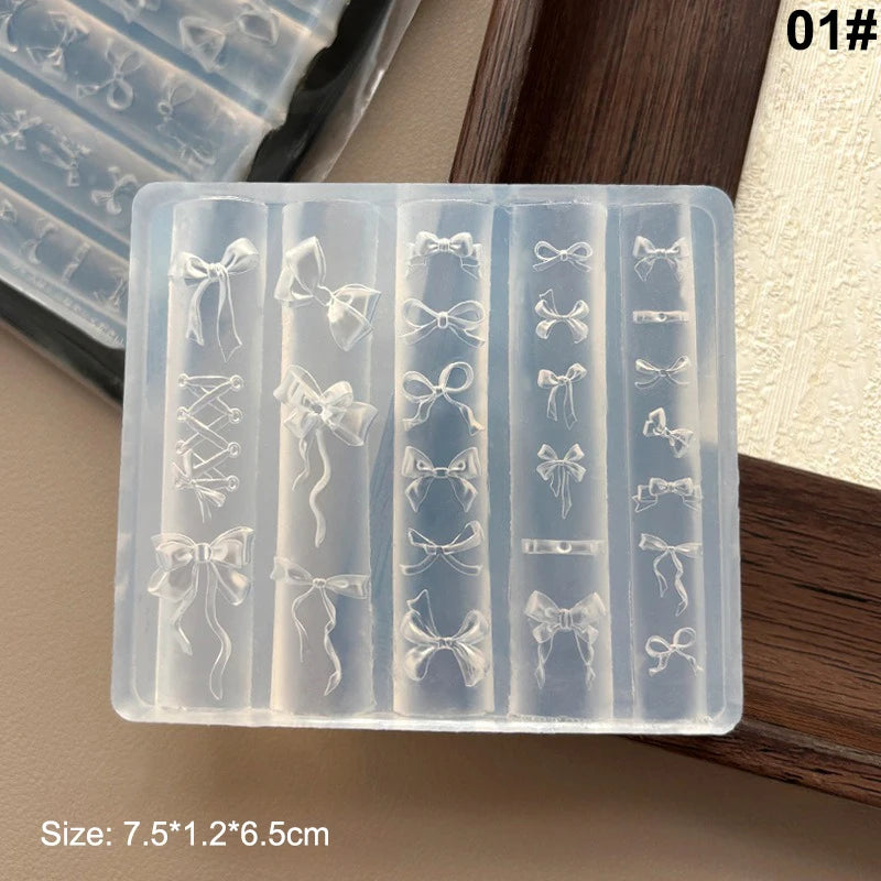 3D Ribbon Bowknot Silicone Nail Art Carving Mold – UV Gel DIY Nail Art Mold Qst 1