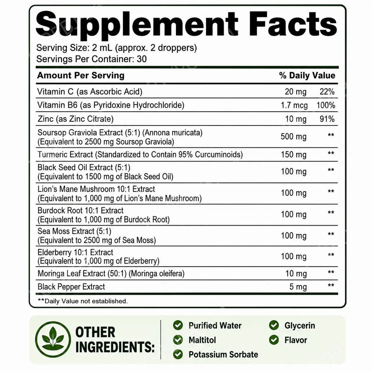 Soursop Graviola Liquid Drops – Vitamin C B6 Zinc | 60ml Herbal Liquid Supplement Qst