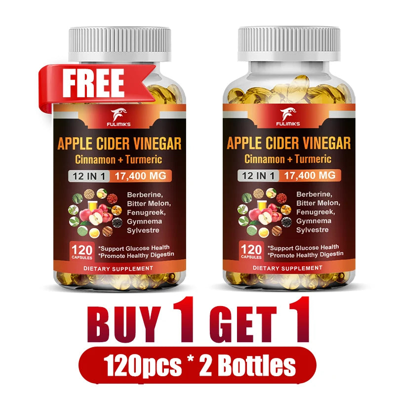 Apple Cider Vinegar Capsules – Vegan ACV Pills | Fulimiks ACV Supplement Capsules Qst 2 Bottles-120pcs