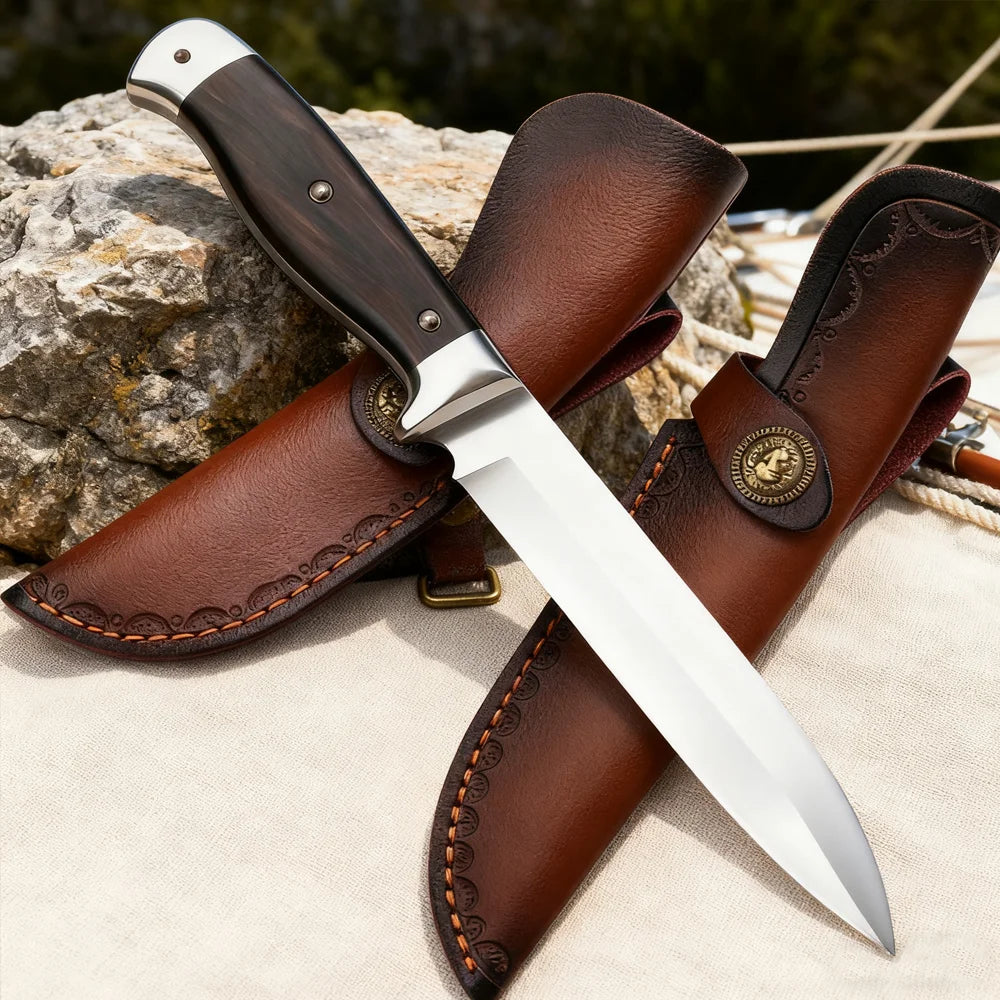 Swayboo Leather Knife Sheath – Two-Layer Cowhide Fixed Blade Leather Knife Sheath Qst