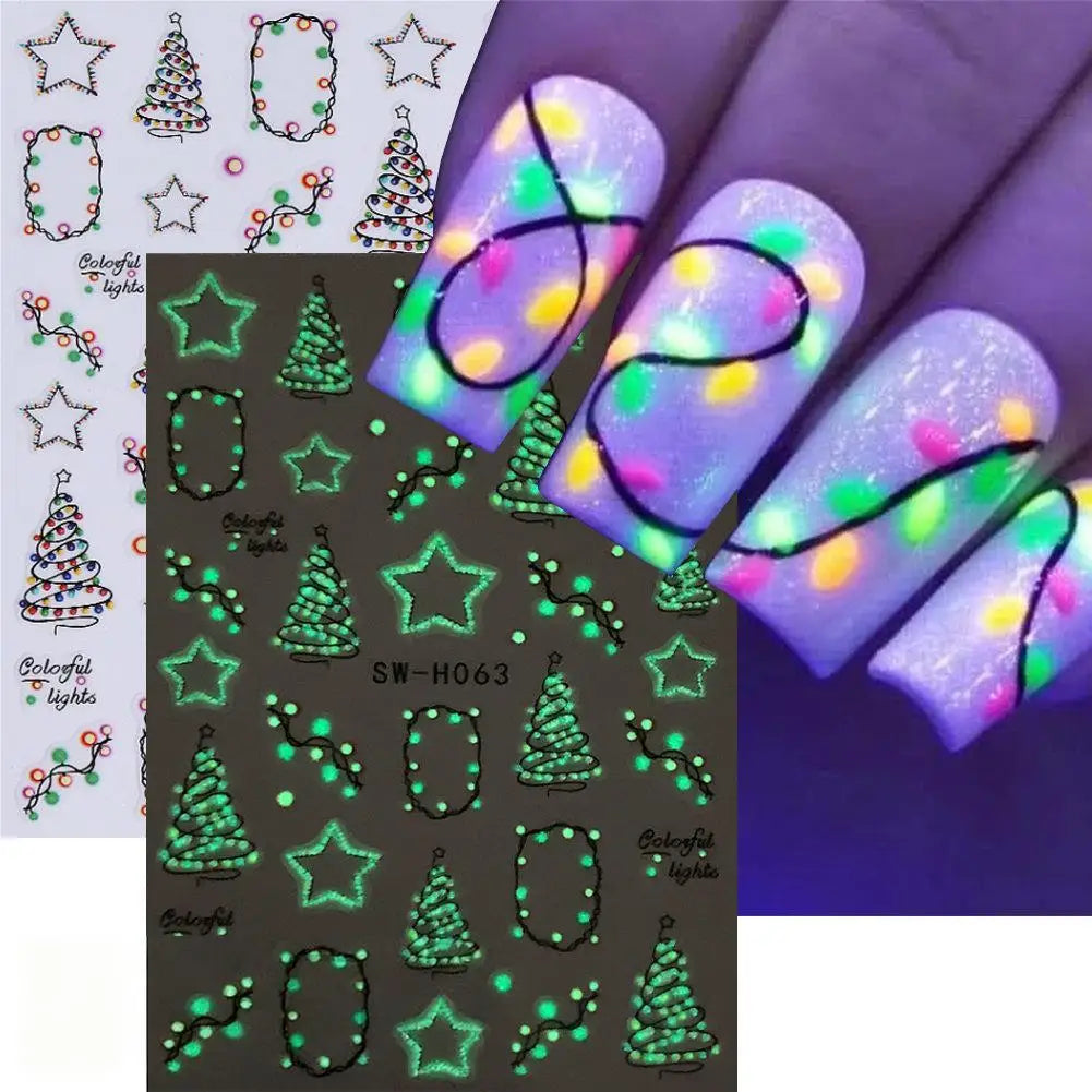 Glow-in-the-Dark Christmas Nail Art Stickers – Stars & Trees Nail Art Stickers Qme
