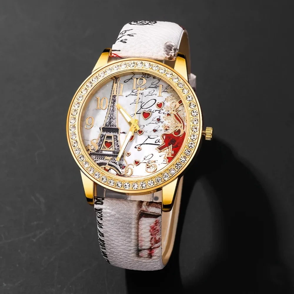 Women's Retro Quartz Watch & Beaded Bracelet Set | 5-Piece Quartz Watch Set Qme