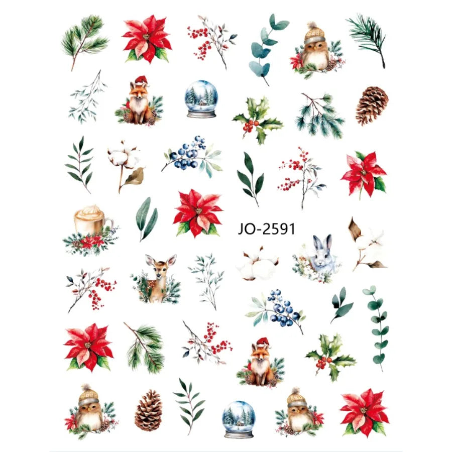 3D Christmas Nail Art Stickers Decals 10 Sheets – Snowman Christmas Nail Stickers Qme 2591