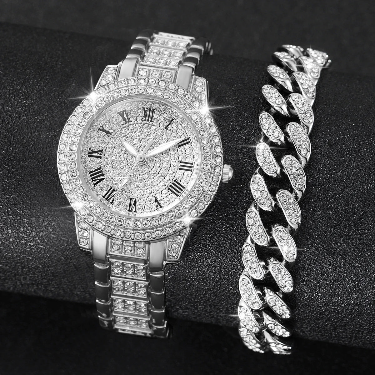 Ladies' Starry Sky Crystal Diamond Bracelet Watch Bracelet Watch Qme Silver