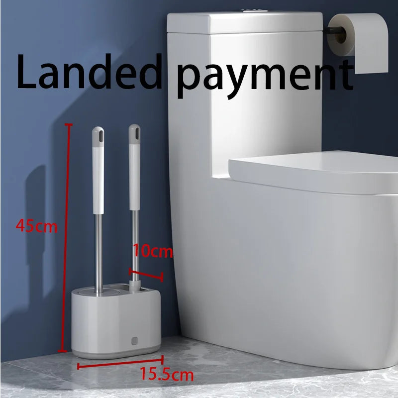 TPR Soft Toilet Brush Set Long Handle 2-in-1 with Holder Toilet Brush Set Qme Landed payment