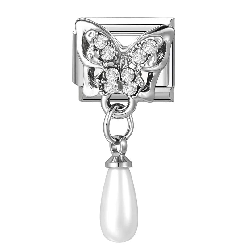 Zircon Butterfly Heart Italian Charm Links – 41 Colors