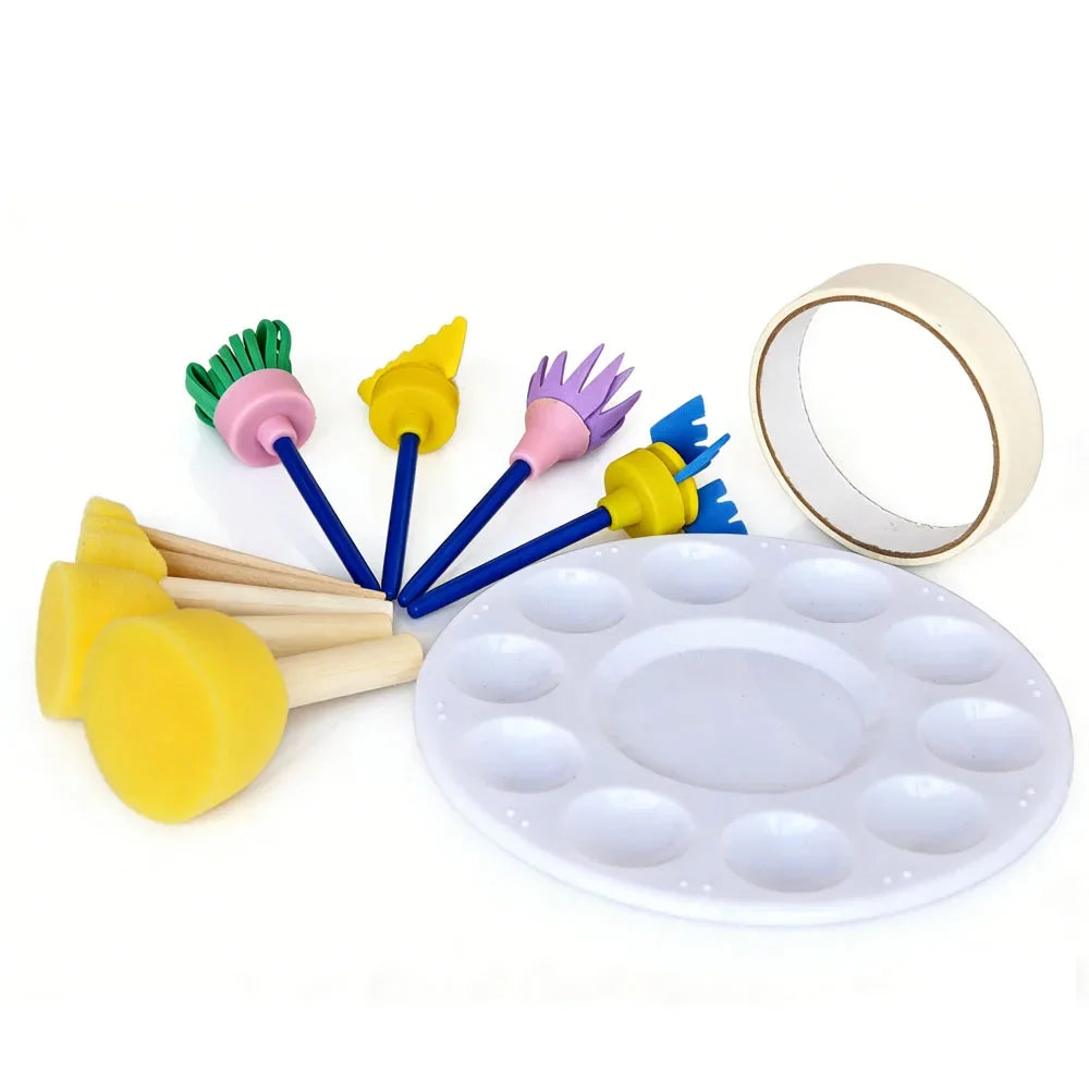 Kids Sponge Painting Brushes Set – 11pc DIY Art Craft Kit Kids Art Craft Set Qme MULTI