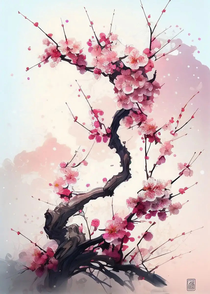 Japanese Sakura Cherry Blossom Canvas Wall Art – Pink Watercolor Canvas Wall Art Qst C 20X30cm No Framed