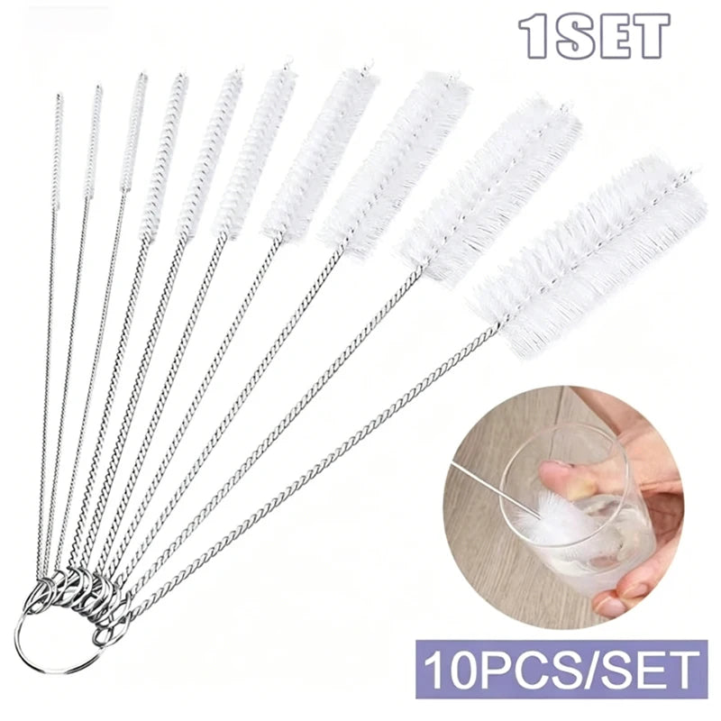 10-Piece Stainless Steel Straw & Pipe Cleaning Brush Set Cleaning Brush Set Qst