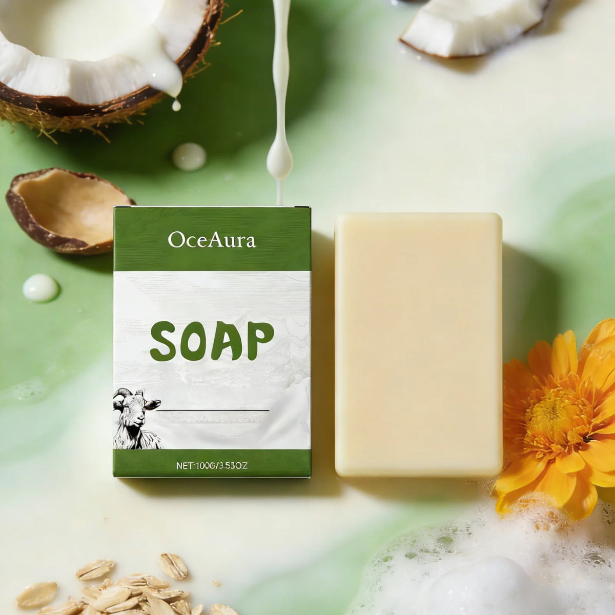 OceAura Goat Milk Soap – Natural Coconut Oil Handmade Bar Handmade Soap Bar Qst
