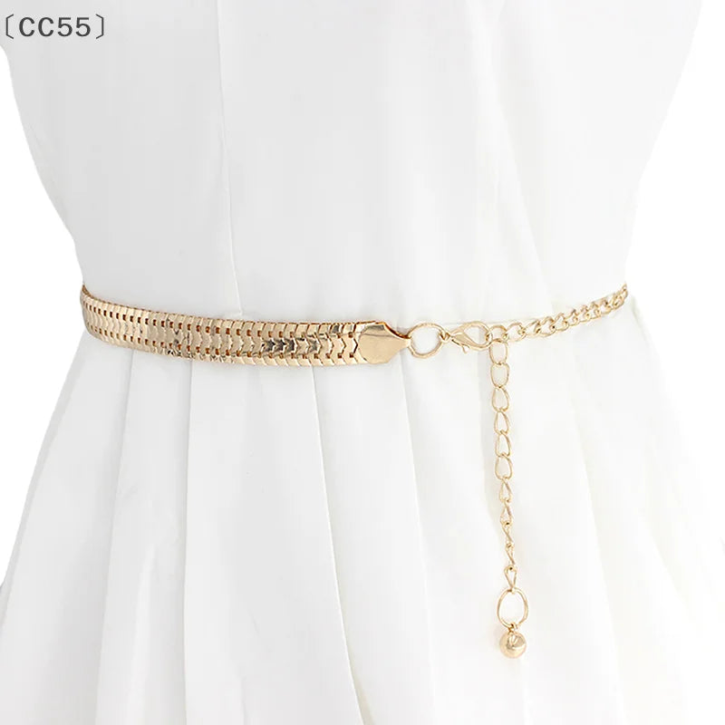 Women's Gold Metal Chain Belt – High Waist Party Waistband Fashion Chain Belt Qst